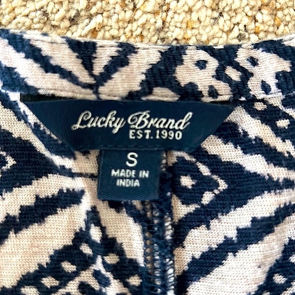 Lucky Brand Cute Navy/Cream Patterned 3/4 Sleeve Shirt Top **Size S** - Picture 4 of 4